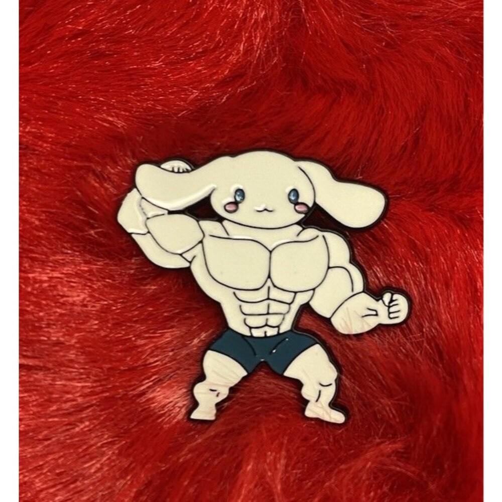 Buff Cinnamoroll Enamel Pin Muscular Sanrio Gym Bodybuilder Hulk Meme Lapel